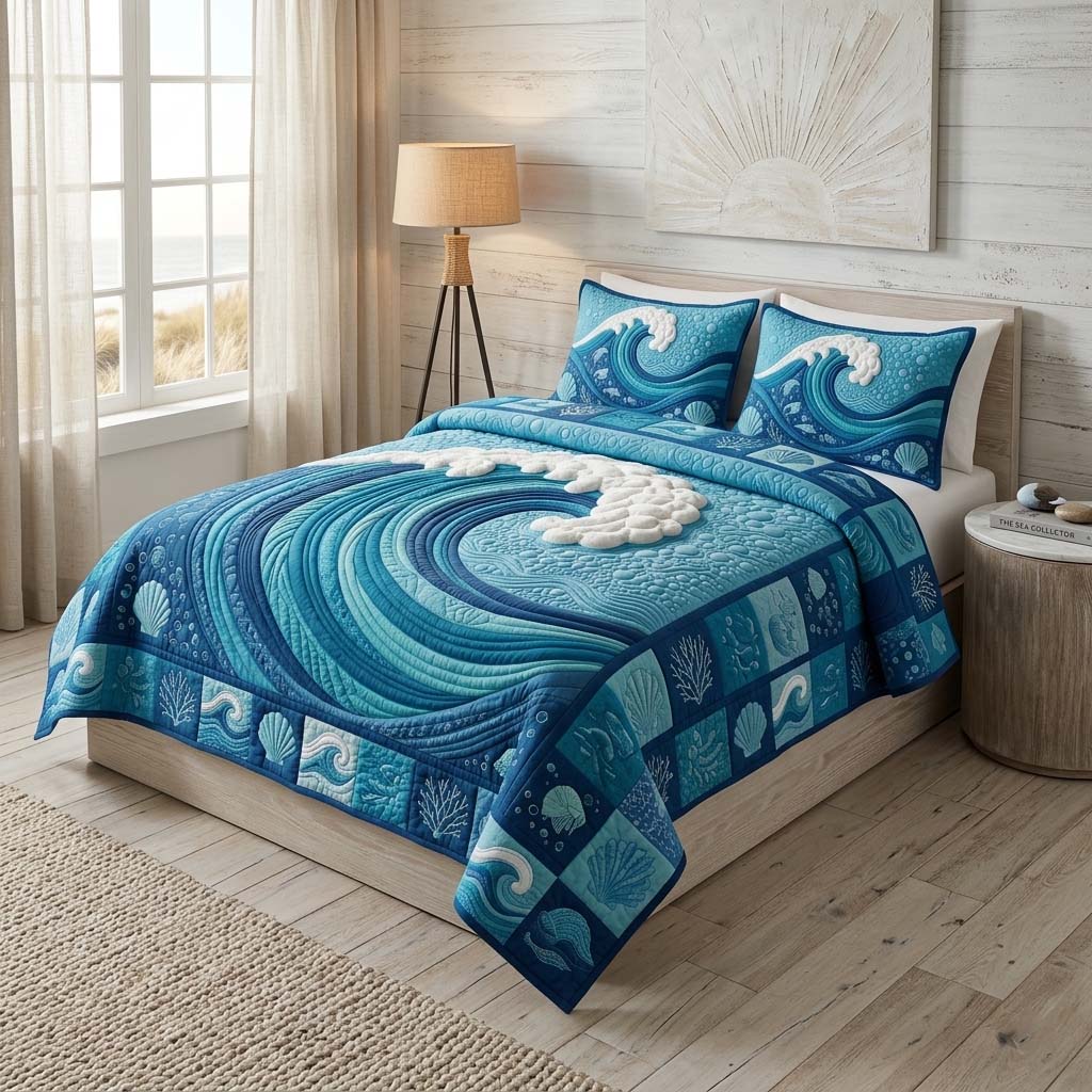 Ocean Wave 3-Piece Quilted Bedding Set GFTOQM3711