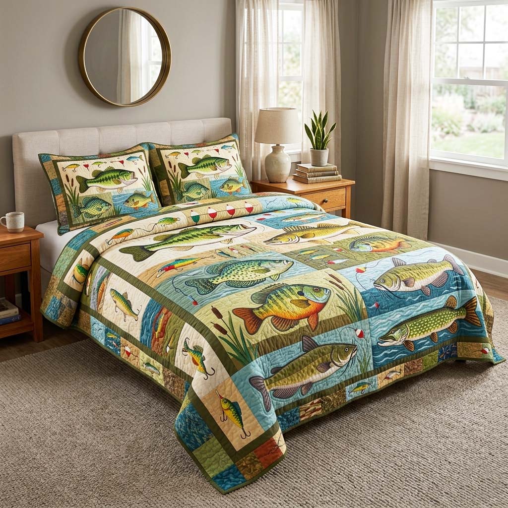 Lake Catch 3-Piece Quilted Bedding Set GFTOQM4483