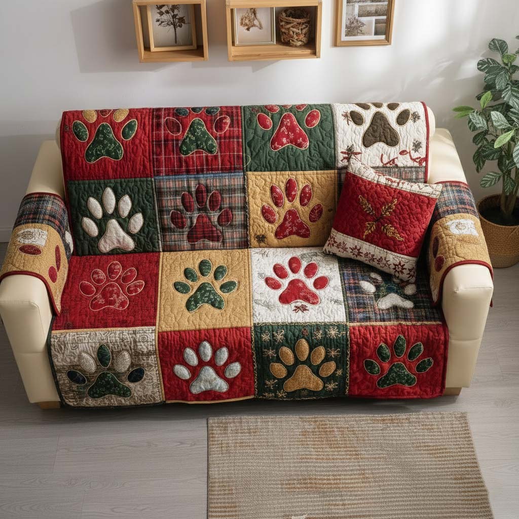 Paws Patchwork Quilted Sofa Cover GFTOYC1901