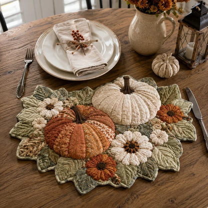 Golden Pumpkin Gathering Custom Shape Quilted Placemat