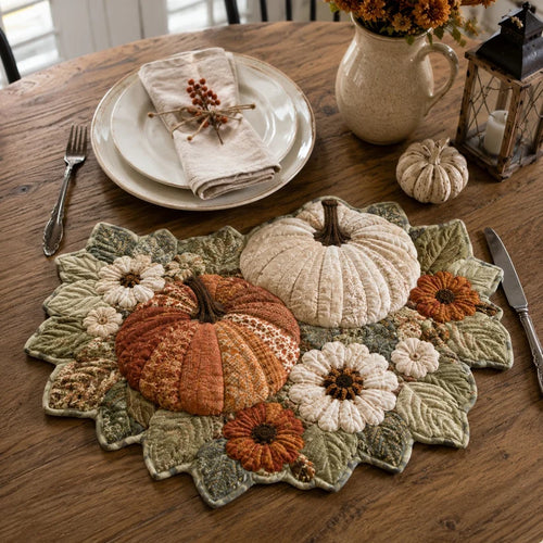 Golden Pumpkin Gathering Custom Shape Quilted Placemat