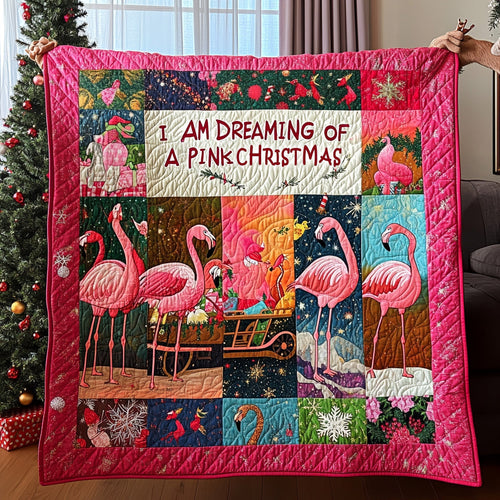 I'm Dreaming Of A Pink Christmas Flamingo Quilted Blanket CFMNL11