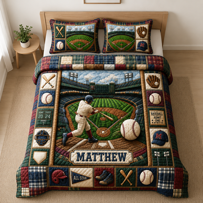 Personalized Baseball Grand Slam 3-Piece Quilted Bedding Set QTCUZ GFTOHNL1172