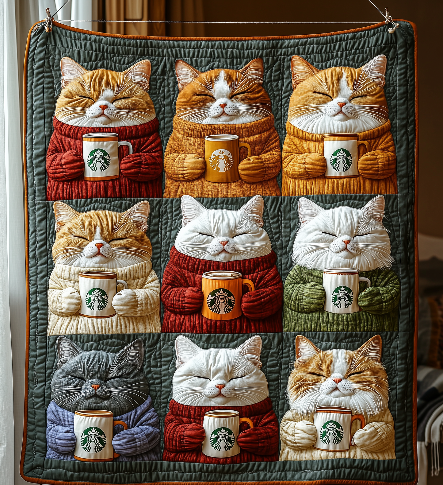 Royal Cats Drinking Coffee Quilted Blanket NKL003