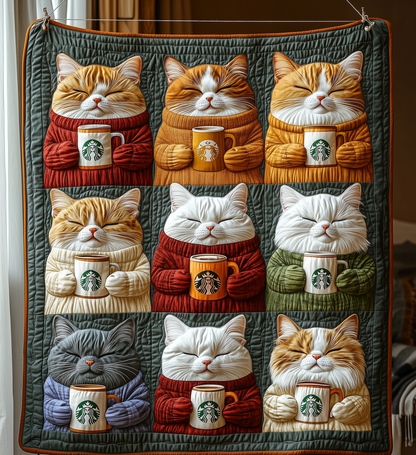 Royal Cats Drinking Coffee Quilted Blanket NKL003