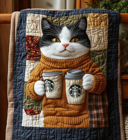 Royal Cats Drinking Coffee Quilted Blanket NKL009