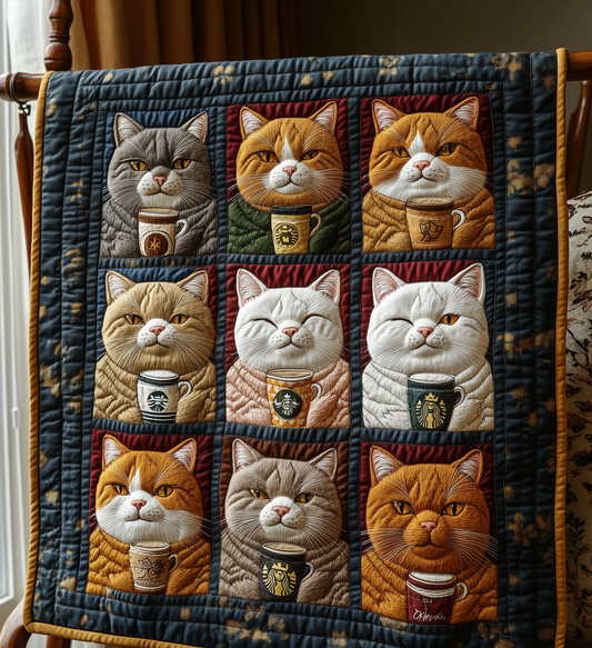 Royal Cats Drinking Coffee Quilted Blanket NKL010