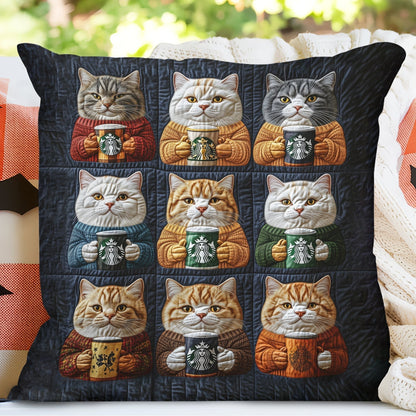 Royal Cats Drinking Coffee Quilted Pillow Case PNL02