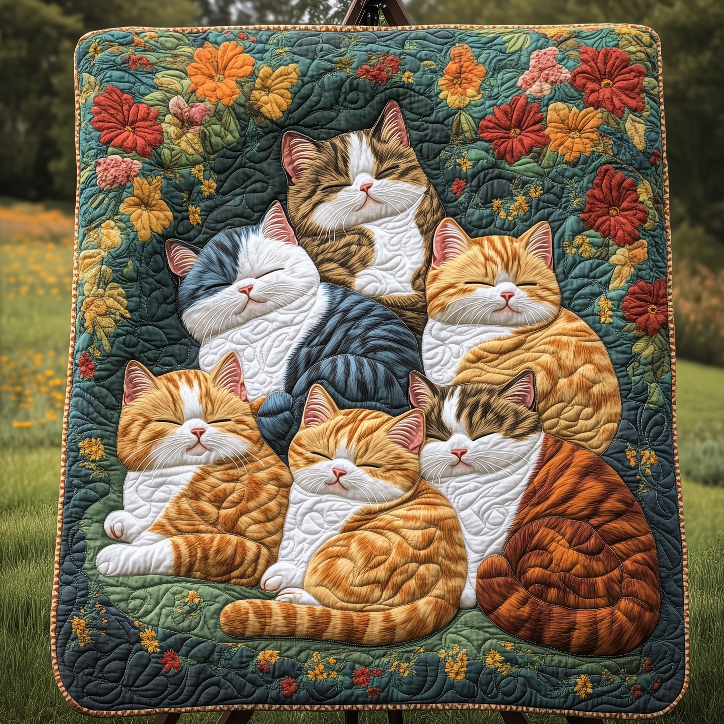 Sleeping Cats Royal Blooms And Leaves Quilted Blanket NKL012
