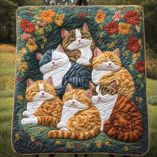 Sleeping Cats Royal Blooms And Leaves Quilted Blanket NKL012