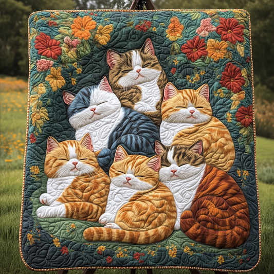 Sleeping Cats Royal Blooms And Leaves Quilted Blanket NKL012