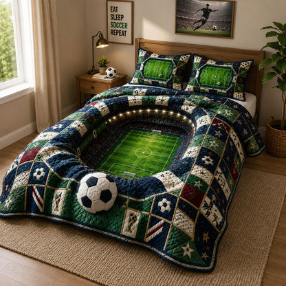 Stadium Arena Soccer Field 3-Piece Quilted Bedding Set GFTOHNL344