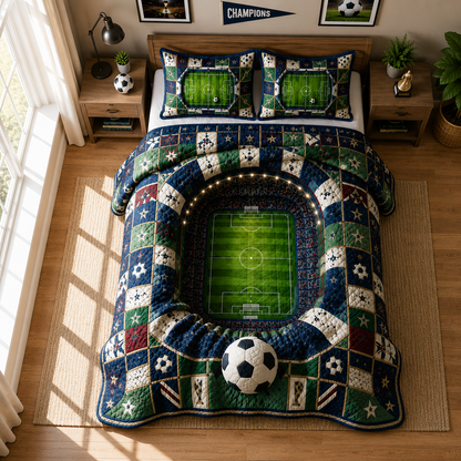 Stadium Arena Soccer Field 3-Piece Quilted Bedding Set GFTOHNL344