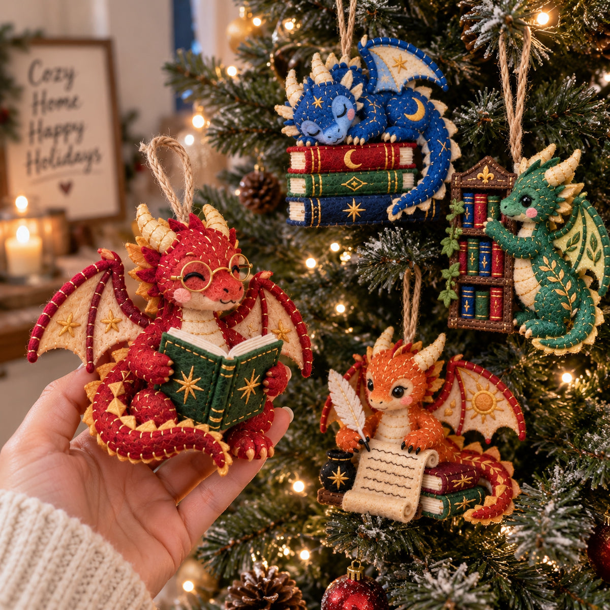 Reading Dragon Felt Ornament Gift Set GFTOMA14709