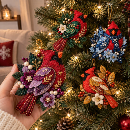 Floral Cardinal Felt Ornament Gift Set GFTOMA14703