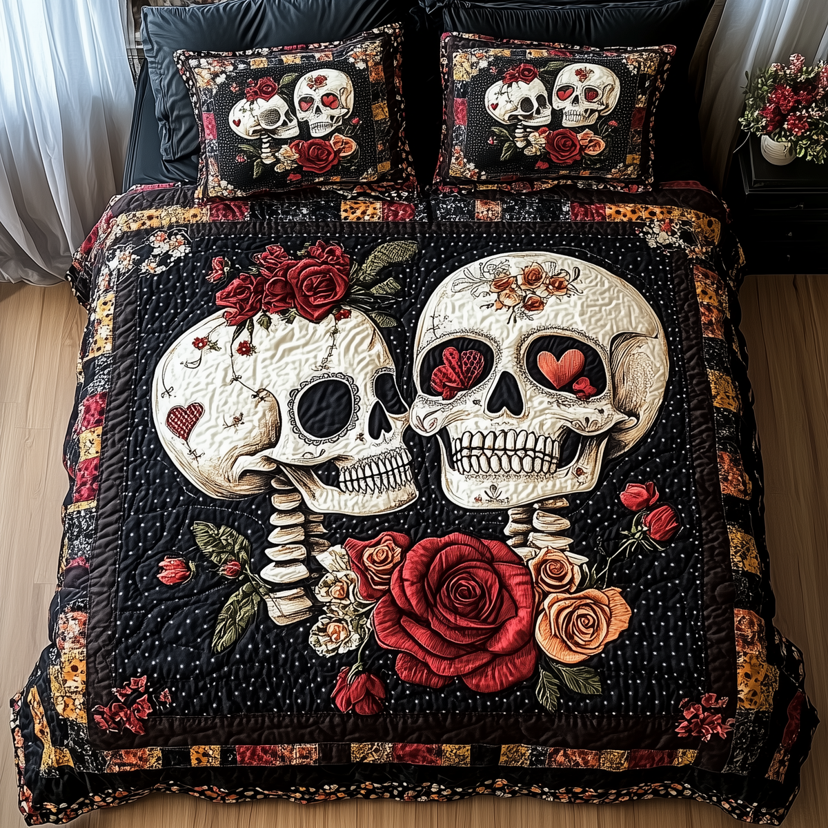 Skull Couple 3-Piece Quilted Bedding Set GFTONL1127