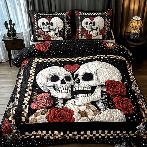 Skull Couple 3-Piece Quilted Bedding Set GFTONL1125