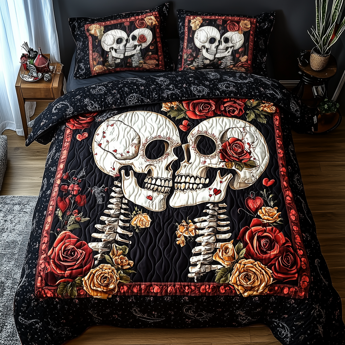 Skull Couple 3-Piece Quilted Bedding Set GFTONL1128