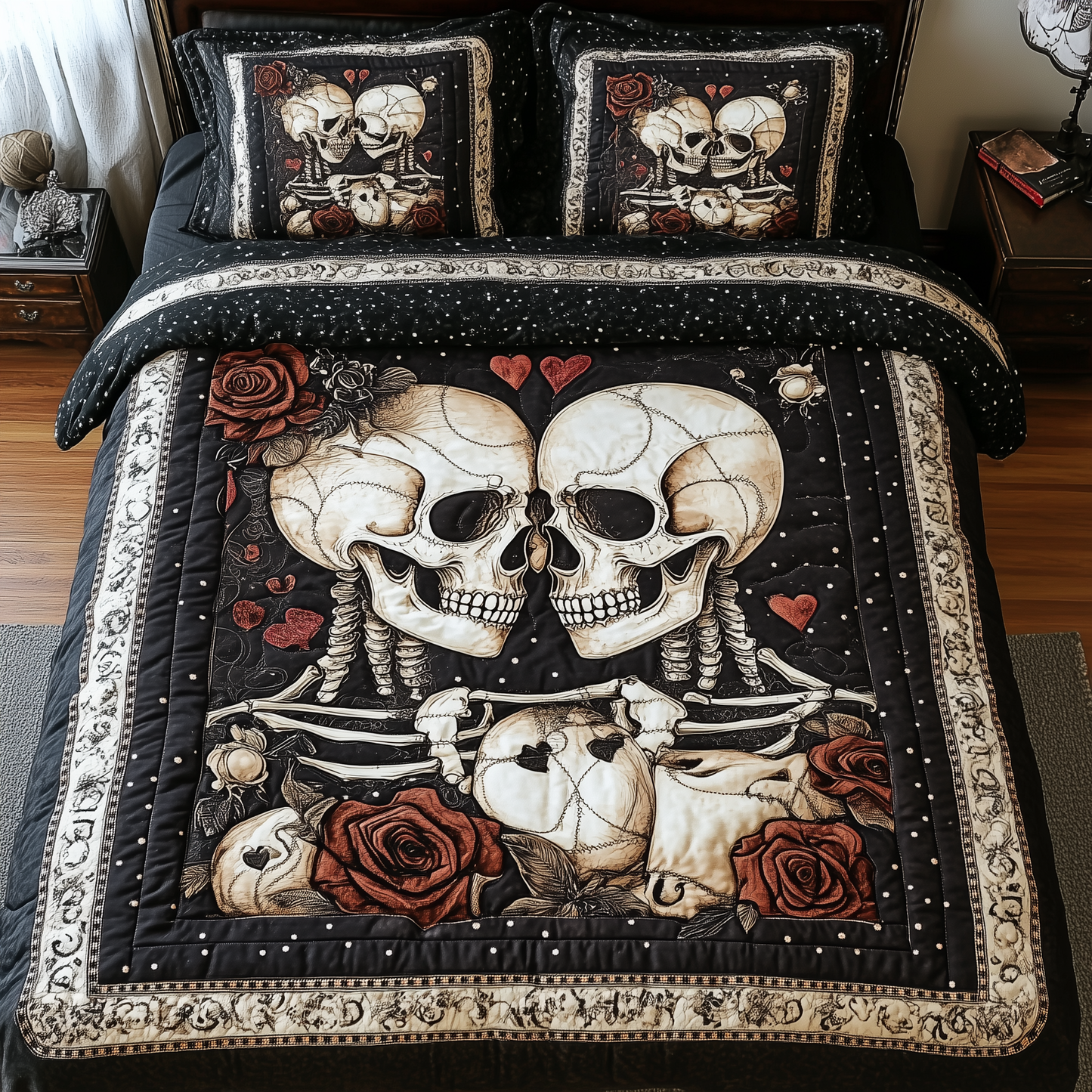 Skull Couple 3-Piece Quilted Bedding Set GFTONL1120