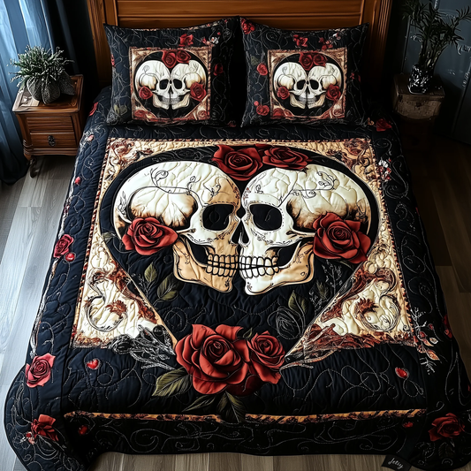 Skull Couple 3-Piece Quilted Bedding Set GFTONL1121