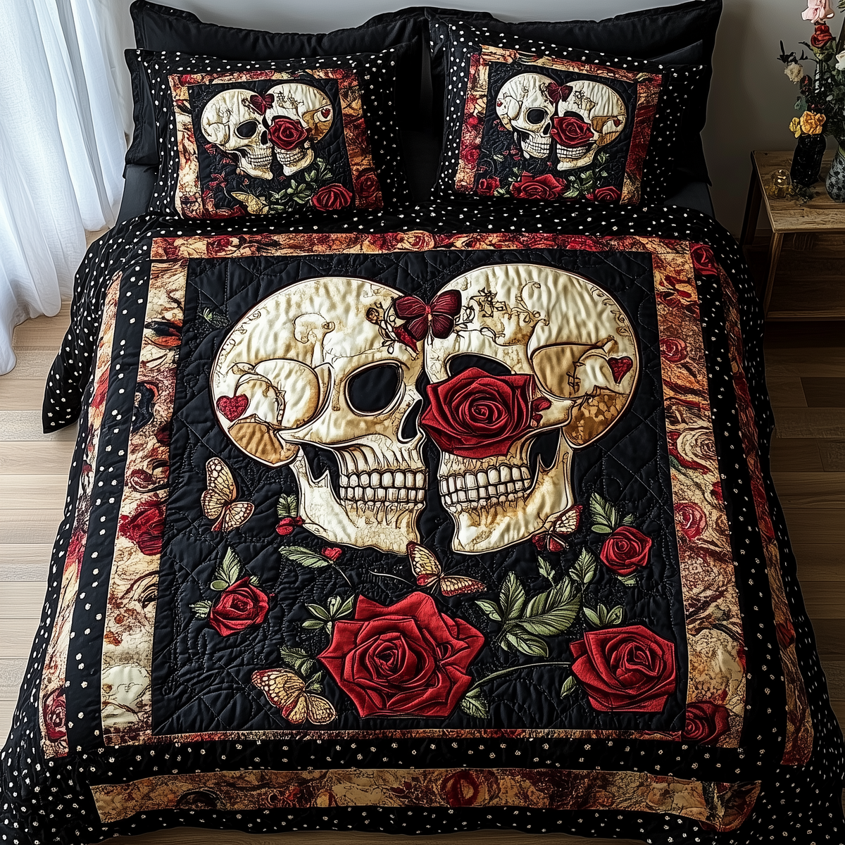 Skull Couple 3-Piece Quilted Bedding Set GFTONL1131