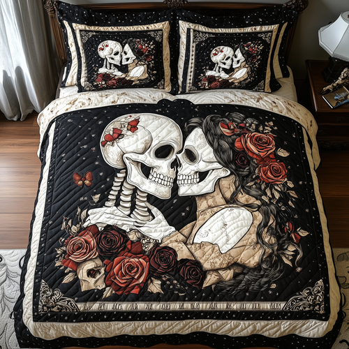 Skull Couple 3-Piece Quilted Bedding Set GFTONL1119