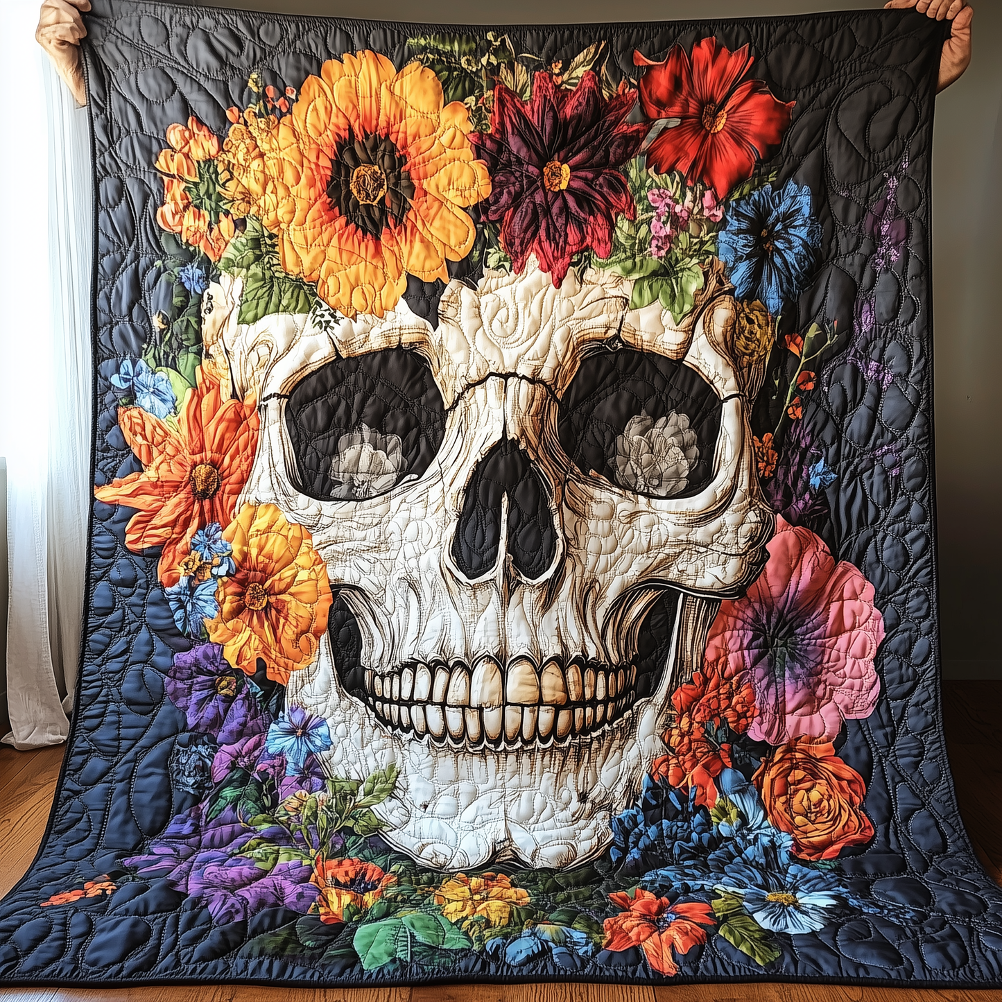 Floral Skull Quilted Blanket GFTONL1118