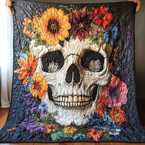 Floral Skull Quilted Blanket GFTONL1118