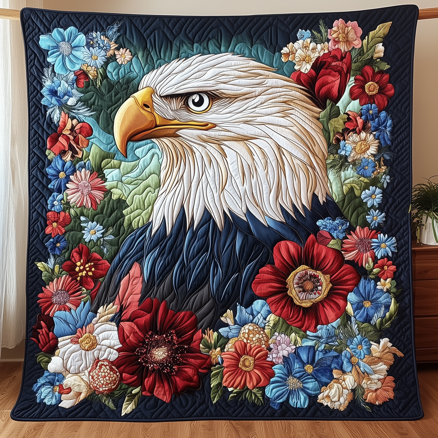 Majestic Floral Eagle Quilted Blanket AENL016