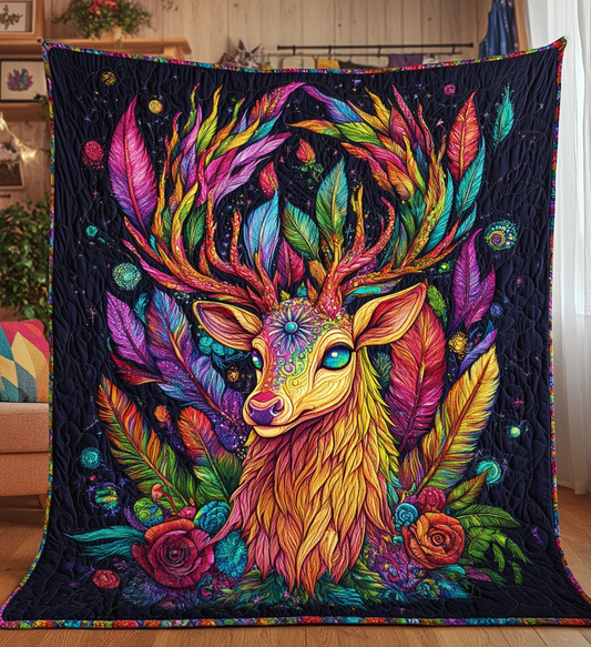Spirit Deer Floral Quilted Blanket DENL042