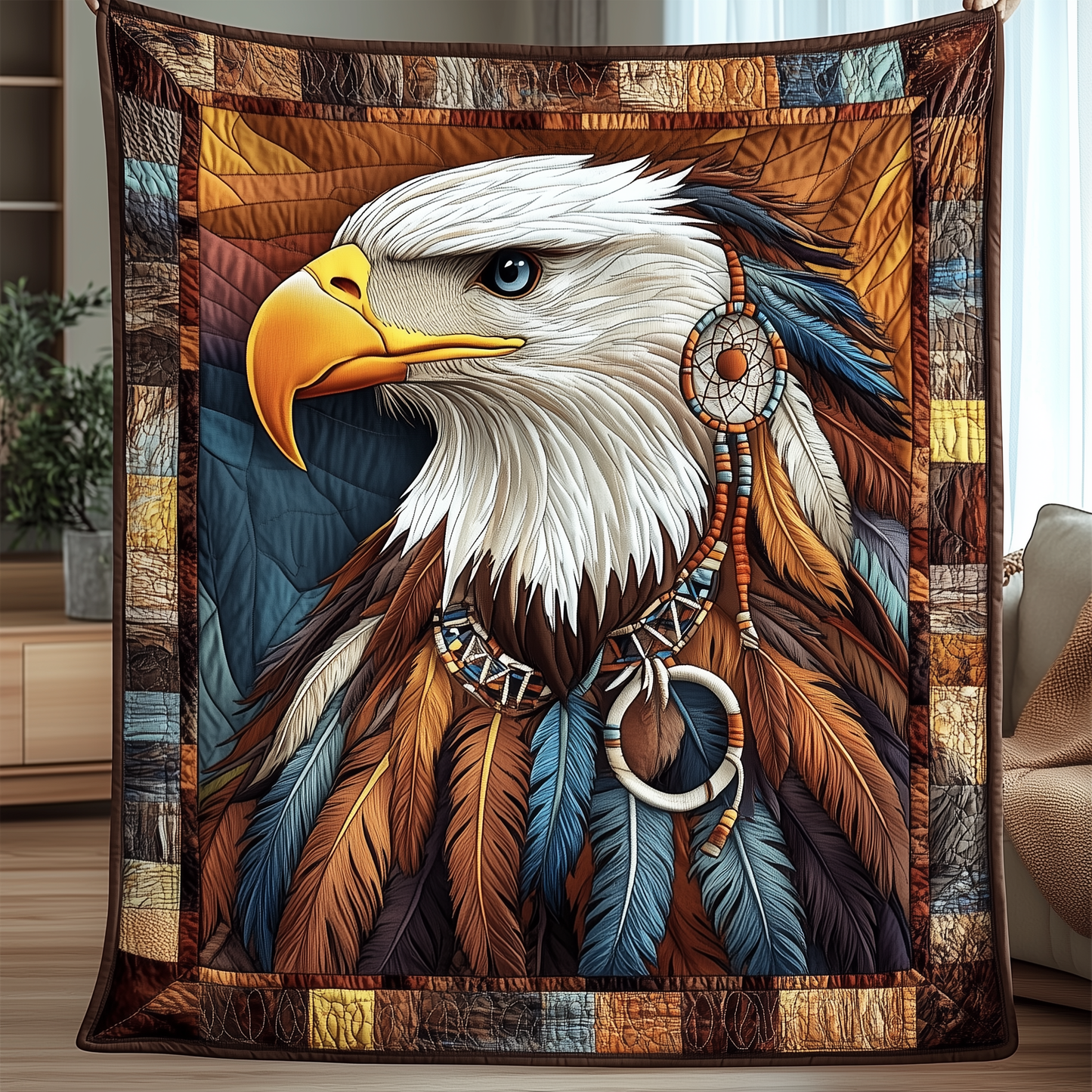 Majestic Native American Eagle Quilted Blanket AENL002