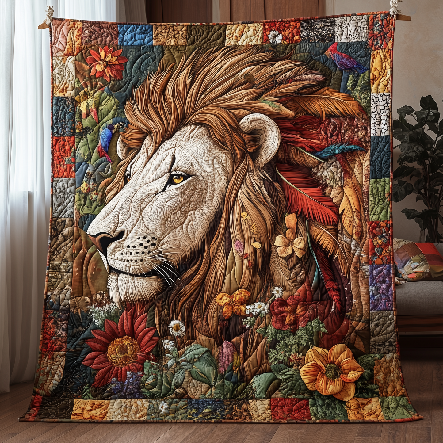 Courageous Native Lion King Quilted Blanket LINL024