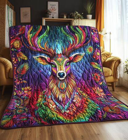 Spirit Deer Floral Quilted Blanket DENL043