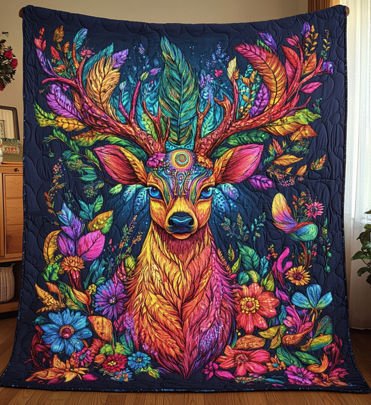 Spirit Deer Floral Quilted Blanket DENL040