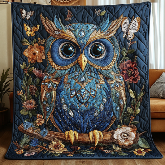 Mysterious Blue Owl Quilted Blanket GFTONL052