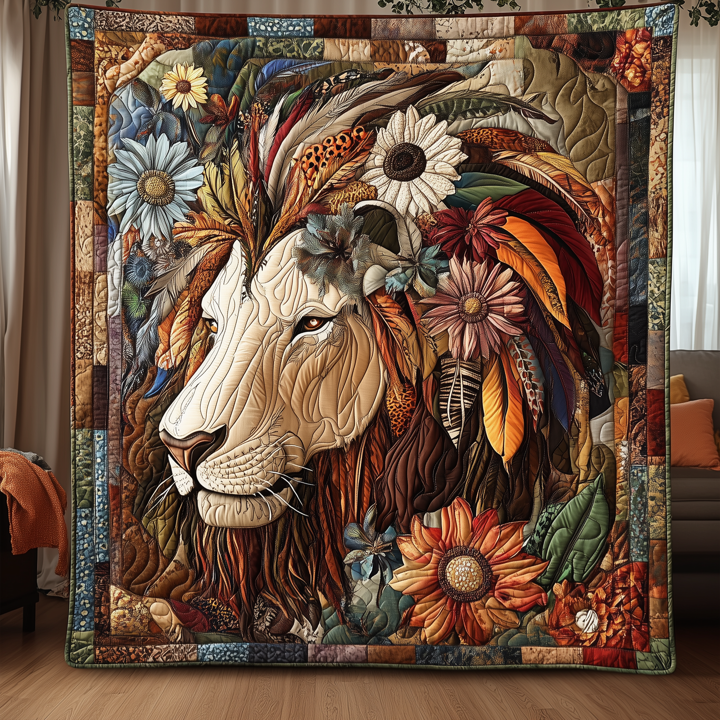 Courageous Native Lion King Quilted Blanket LINL026