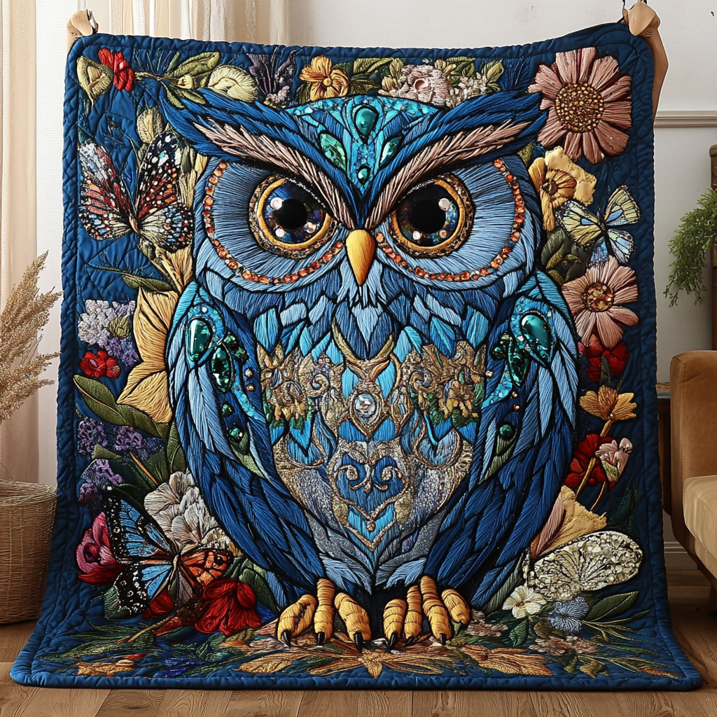 Mysterious Blue Owl Quilted Blanket GFTONL057