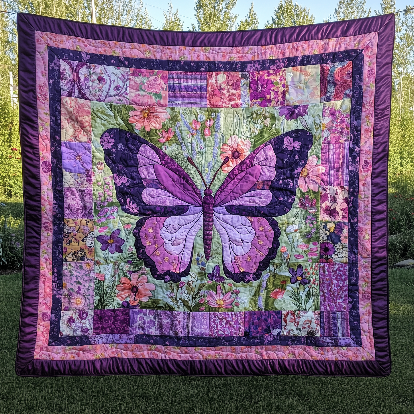 Charming Purple Butterfly Quilted Blanket GFTONL062